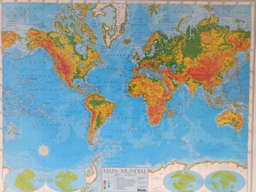 Mapa Mural Mundial Físico Político Laminado Envarillado