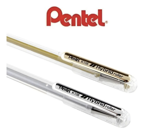 Kit 2 Caneta Hybrid Roller Dourado E Prateado Pentel