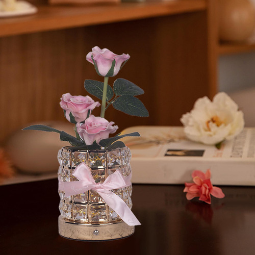 Lámpara De Mesa De Cristal Rosa, 3 Tonos Regulables