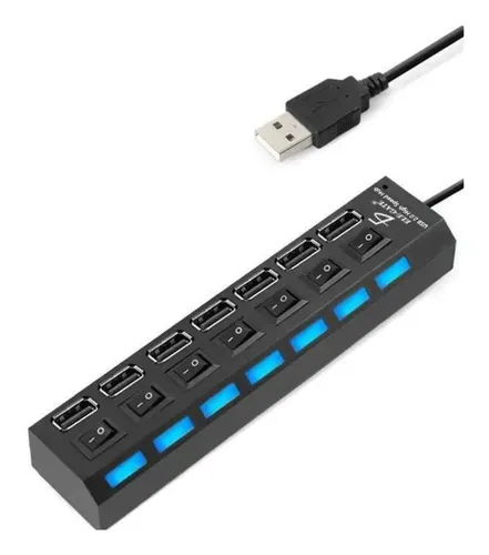 Hub USB 2.0 A 7 Porte Alimentato, Shoptrendys, Con LED, Cavo 20 Pollici, Nero