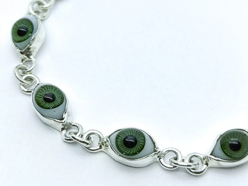 Pulsera Ojo Turco Verde Plata Fina 925 20 Cm