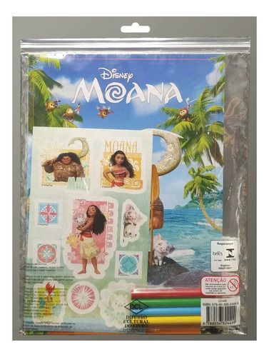 Disney Livro Para Ler E Colorir Moana Mega Art Pack Com Adesivos E Lápis De Cor Presente Lembrancinha
