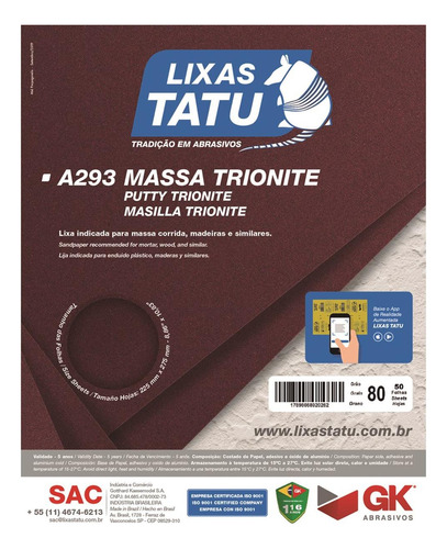 Lixa Massa Tatu  80 Trionite  A293000800050 - Kit C/50