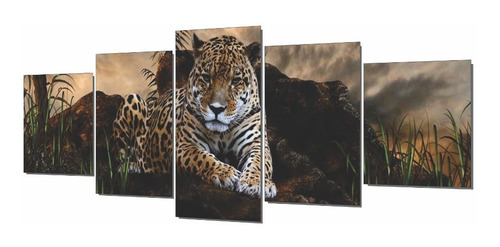 Cuadros Modernos 5 Partes, Jaguar, Safari, 100x38cm. 