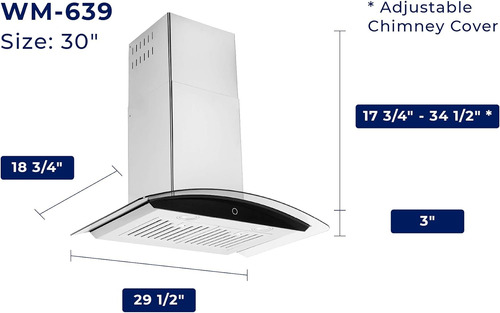Campana Extractora Serie Chef De 30 Pulgadas Wm-639 Para Mon