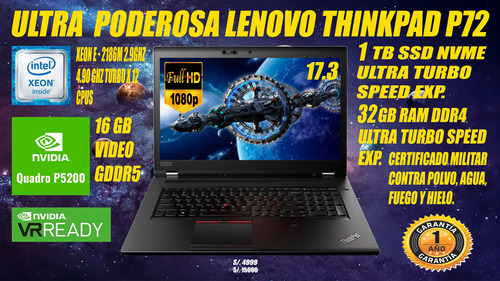 Laptop Lenovo Thinkpad P72 Intel Xeon 5.0 Ghz Quadro P5200