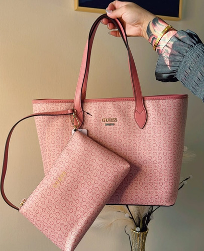 Bolsa De Mano Guess Thunder Rosa Guess Dorado Rosa
