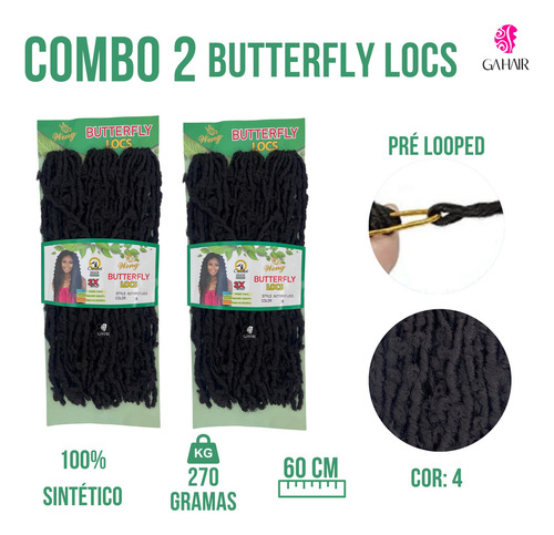 Combo 2 Cabelos Butterfly Locs Sintetico 60 Cm Weng - Dread Cor Castanho Medio Cor 4