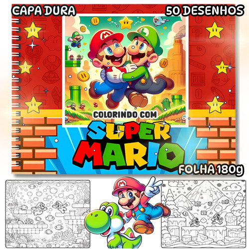 Livro De Colorir Mario Bros Capa Dura Com Desenhos Relaxamento, Combater O Estresse E Estimular A Criatividade! Presente Incrível Para Crianças E Adultos