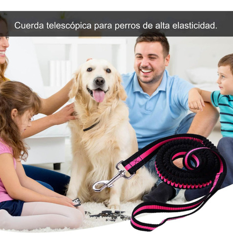 Correa para perro elástica resistente 1.20m de alta calidad gancho metalico color rosa marca Mr. Wuff