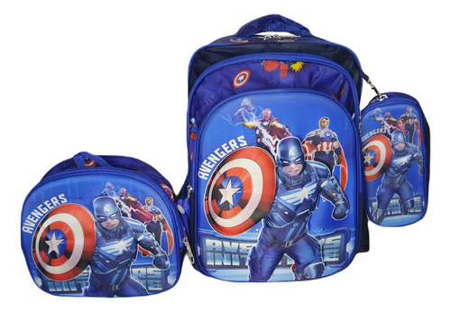 Mochila 3d Con Luz Capitan America En Combo Lapicera + Lonchera