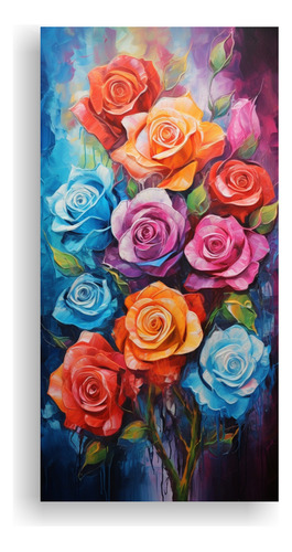 20x40cm Lienzo Decorativo De Rosas En Colores Arcoíris