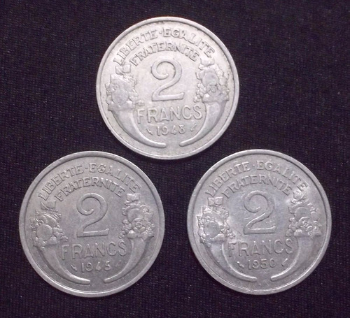 Francia - 2 Francos 1945 - 1948 - 1950 (3 Monedas)