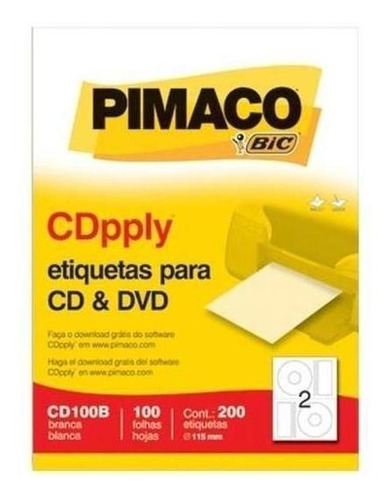Etiquetas Pimaco Cd100b Cd-dvd 115 Mm. ( 200 Un.)