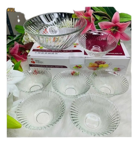 Set Ensaladera De Vidrio + 6 Bowls (7 Piezas)