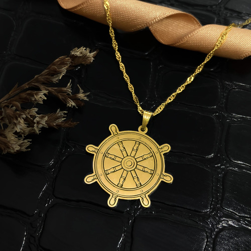 Cadena Y Dije Timón Barco Oro 18k Oro 18k 50 Cm