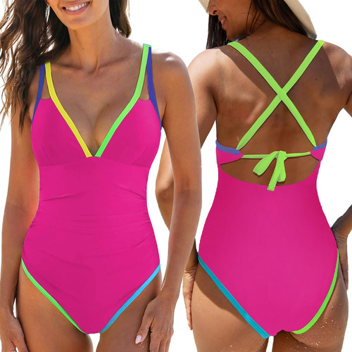 Bañador Una Pieza Para Mujer Traje Baño Con Bloques Color