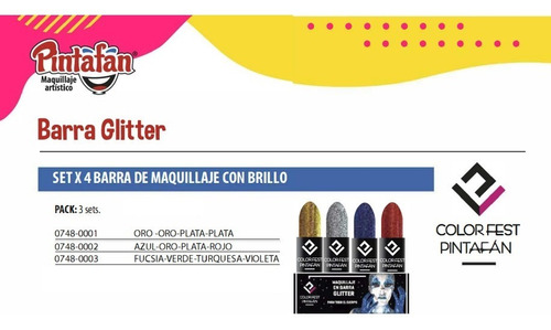 Maquillaje Barra Labial Y Cuerpo Glitter Set X 4 Pintafan