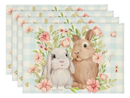 Juego De 4 Individuales De Pascua Con Diseño De Conejo Cone