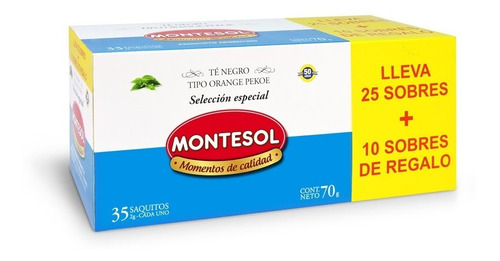 Te Negro Selección Especial Montesol 35 Saquitos 70g 