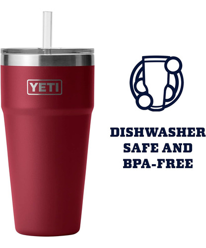 Vaso Yeti Rambler 750 Ml Aislada Con Popote, Rojo Cosecha