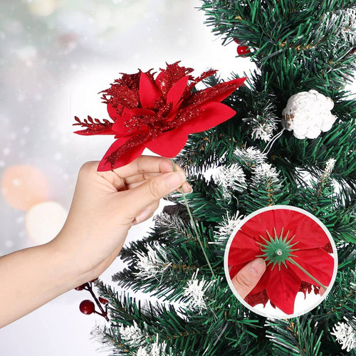 12 Piezas Flores Artificiales De Navidad Flores De Navidad