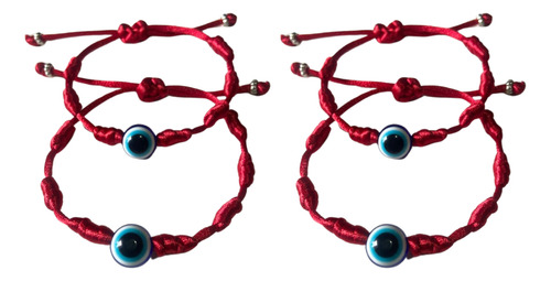 Kit C/ 4 Pulseiras Sete Nós Artesanal Olho Grego Kaballa Comprimento 20 Cm Cor Vermelho Diâmetro 20 Cm