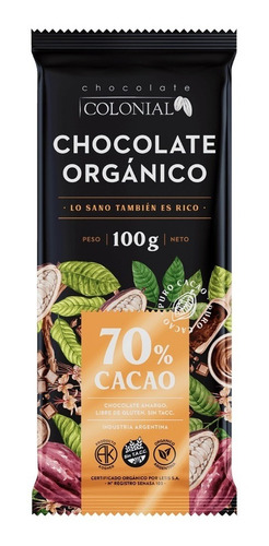 Chocolate Orgánico 70% Cacao Colonial