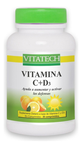 Vitamina C + D3 X 30 Comprimidos Vitatech Sabor Sin Sabor