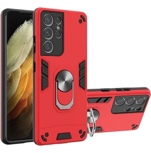 Funda Case Para Samsung S21 Ultra Con Anillo Metálico Rojo