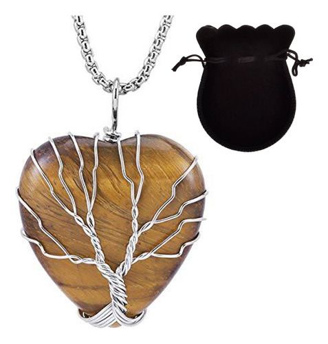 Collar Corazón Cuarzo Árbol De La Vida Abundancia Amuleto