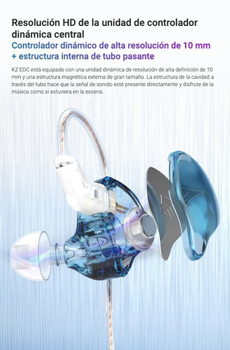 Imagen 9 de 9 de Auriculares In-ear Kz Edc 1dd Sin Microfono Cable Fijo Ofc