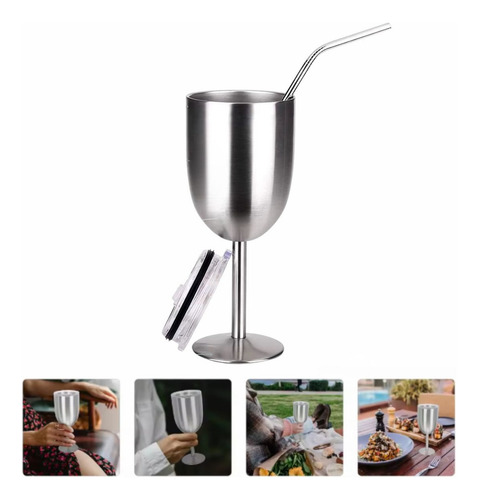Taça Térmica Com Tampa 450ml Para Gin Vinho Drinks Cor Prata Cor Prateado