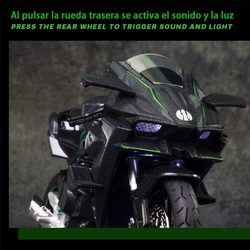 C Kawasaki H2r Miniatura Moto Metal Con Luz Y Sonido 1:12