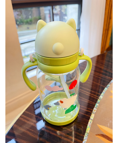 Vaso Infantil 550ml Con Popote Y Asas Doble Oreja