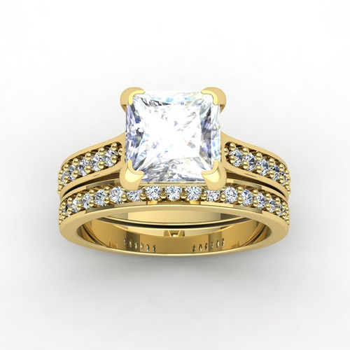 Anel Duplo Carrê Com Pedras Zircônias Ouro 18k Dourado