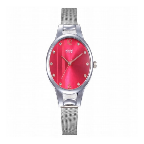 Reloj Plateado Con Tablero Fucsia Doble Linea Envio Gratis