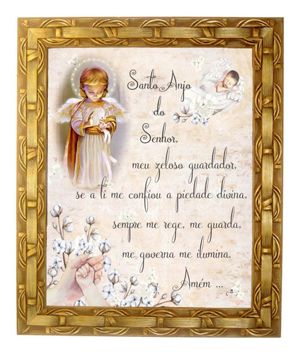 Quadro Oração Do Anjo Da Guarda, Mod. 15, 30x25cm. Angelus Dourado