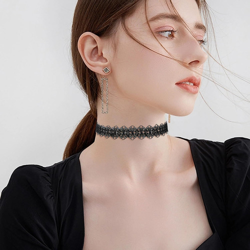 Honbay 6pcs Gargantilla De Encaje Retro Negro Collar De Enca