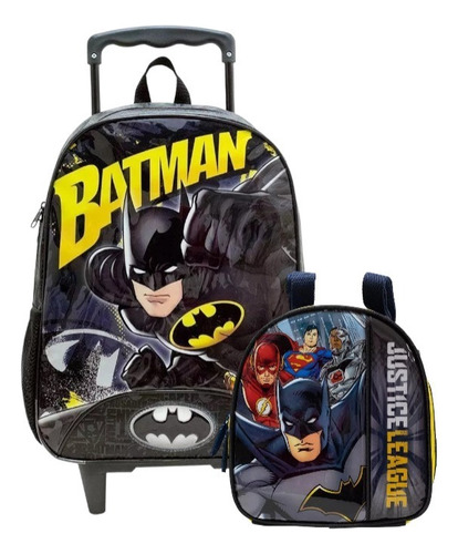 Mochila Infantil Batman Forever Rodinhas Tam G + Lancheira