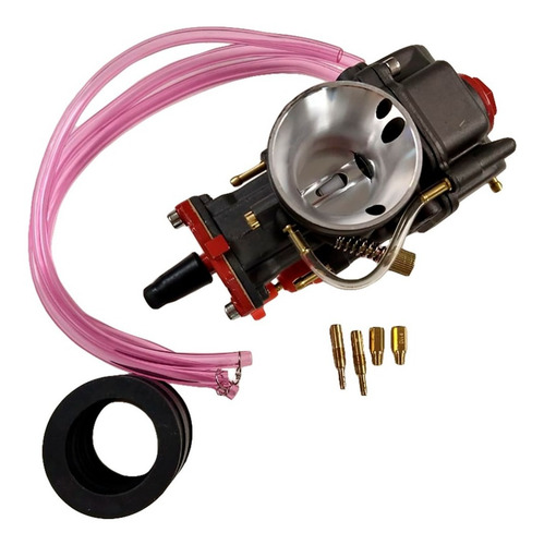 Imagen 7 de 7 de Carburador Cortina Plana Con Powerjet 32mm + 2 Chicler + Tobera + Mangueras Antares Motos Escobar