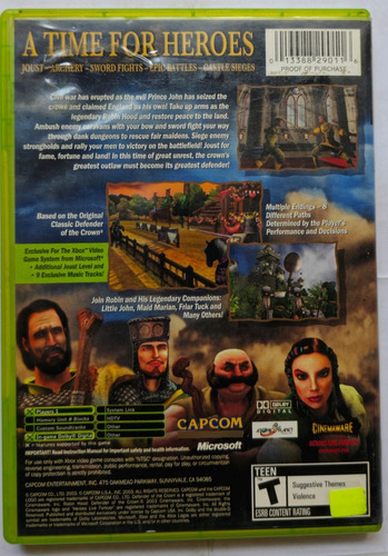 Manual Y Portada Robin Hood Xbox Clásico Original (Usado)