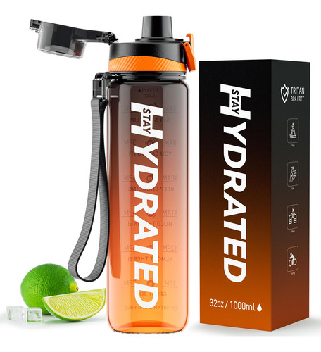 Botella De Agua Motivacional 946 Ml Con Marcador De Tiempo