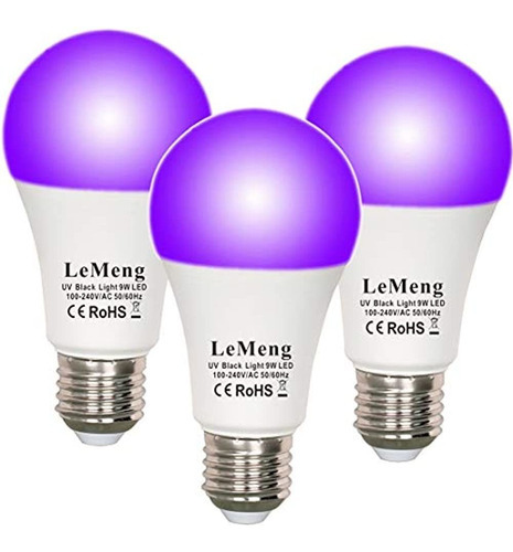 Lemeng Bombilla De Luces Negras Led 9w Luz Negra A19 (equiva