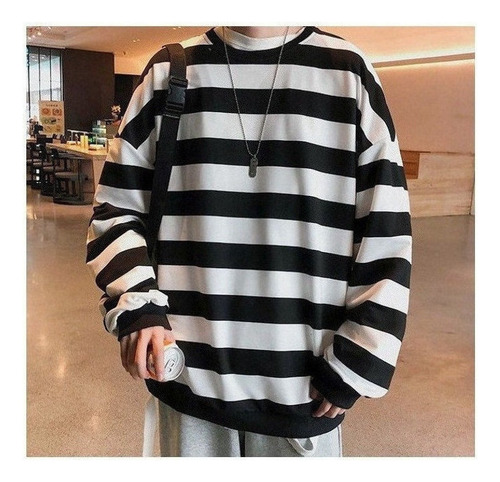 Sudadera De Rayas Para Hombre Con Cuello Redondo