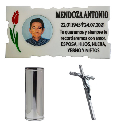 Placa De Acrílico + Foto + Florero + Cruz. Apto Exterior. 