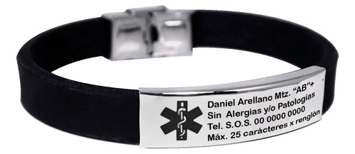 Pulsera Silicón Alerta Médica Grabado Personalizado Las1