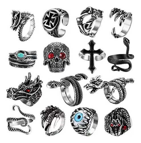 Juego De Anillos Vintage Punk 15 Piezas Con Forma De Calav