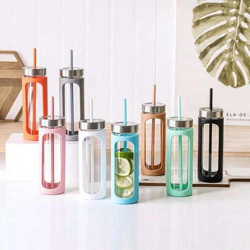 Lj Vaso De Cristal Funda De Silicona Popote 20 Oz (600 Ml)