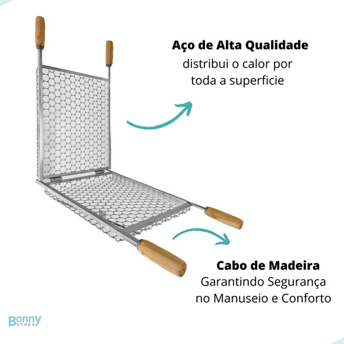 Grelha Para Churrasqueira Dupla Em Aço Abaulada Para Assar Peixe Linguiça
